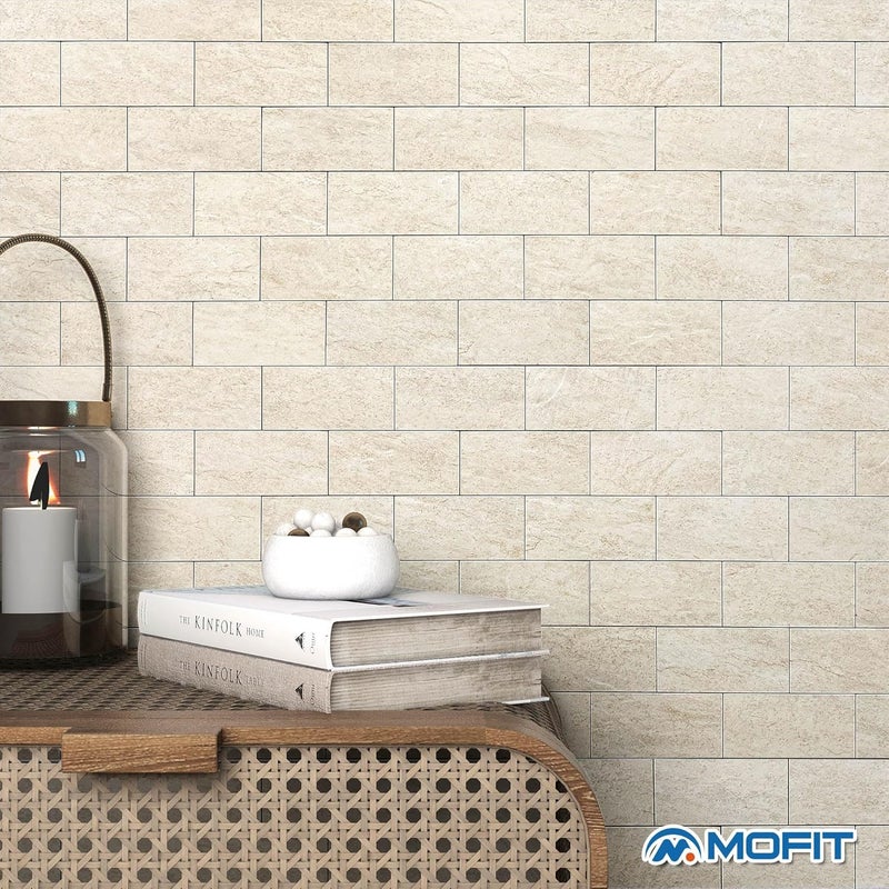 M MOFIT Stone Backsplash Peel and Stick Tiles Matte,Adhesive Mosaic Subway Tiles Waterproof Wall Tile Stickers for Bathroom Shower(Beige,10PCS) - Image 3